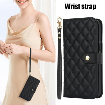 ELECTROPRIME For iPhone 15 Crossbody Multifunction Rhombic Leather Phone Case(Black)