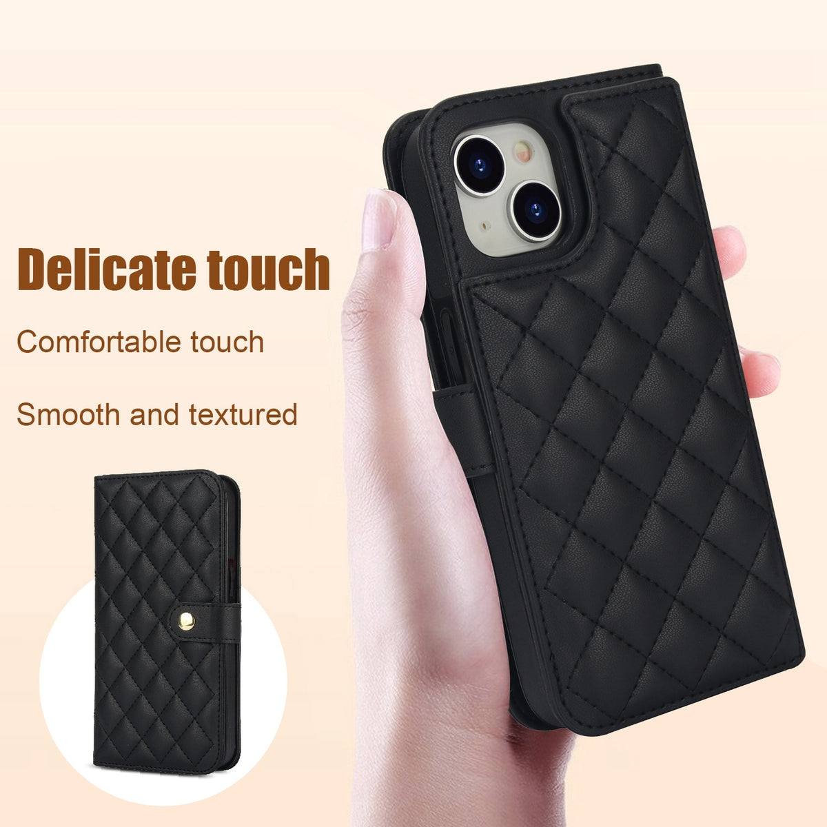 ELECTROPRIME For iPhone 15 Crossbody Multifunction Rhombic Leather Phone Case(Black)
