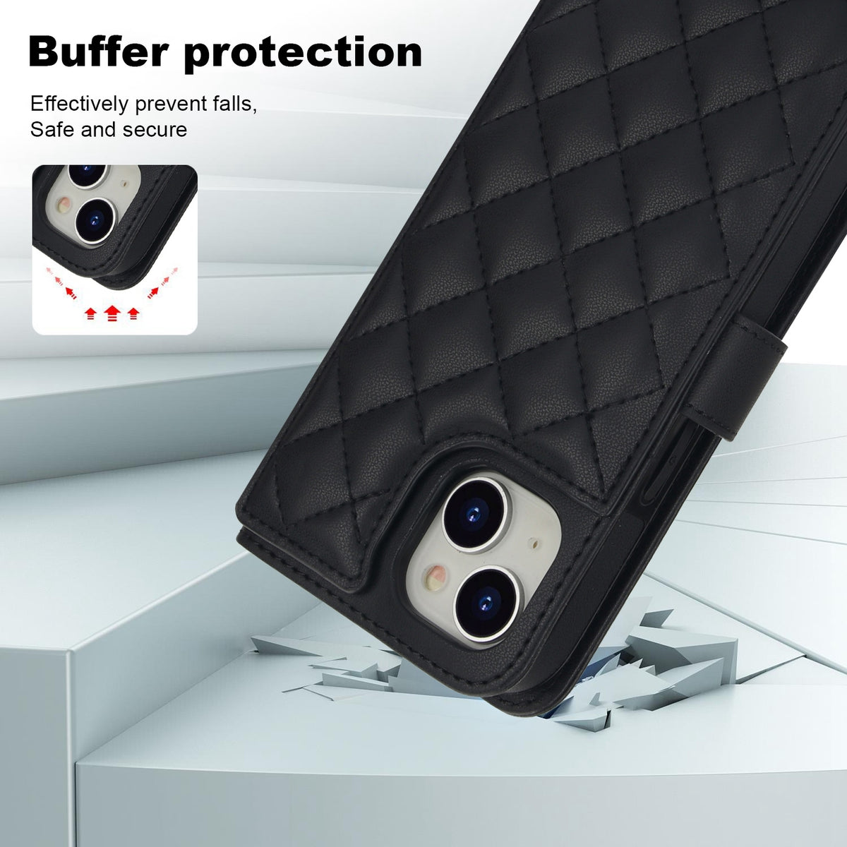 ELECTROPRIME For iPhone 15 Crossbody Multifunction Rhombic Leather Phone Case(Black)
