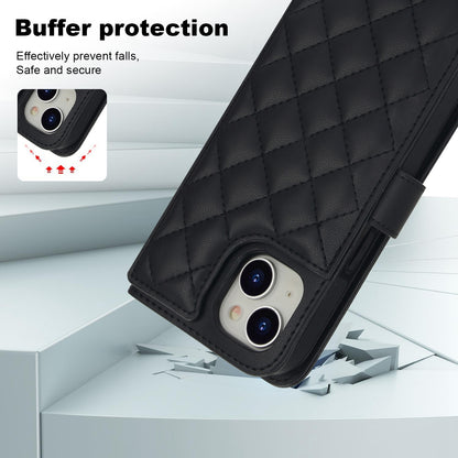 ELECTROPRIME For iPhone 15 Crossbody Multifunction Rhombic Leather Phone Case(Black)