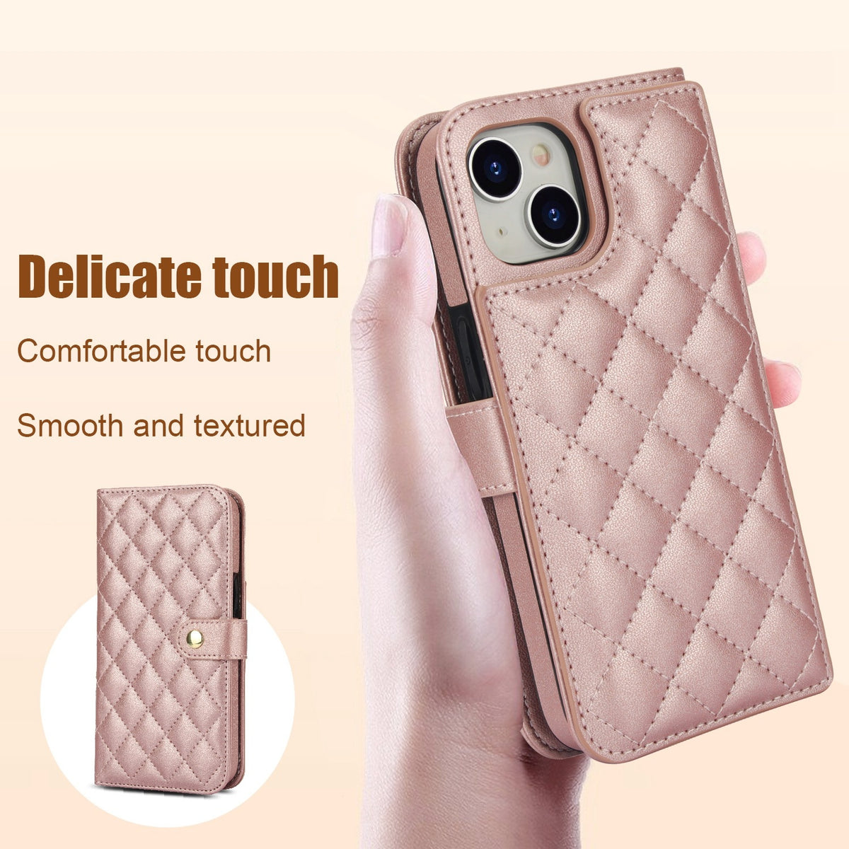 ELECTROPRIME For iPhone 15 Crossbody Multifunction Rhombic Leather Phone Case(Rose Gold)