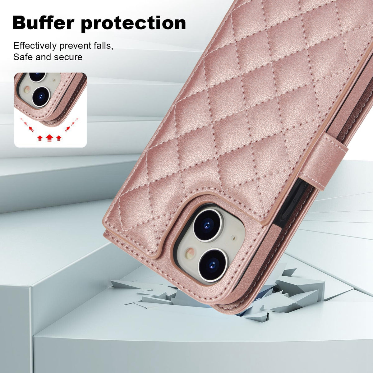 ELECTROPRIME For iPhone 15 Crossbody Multifunction Rhombic Leather Phone Case(Rose Gold)