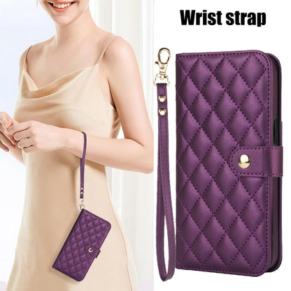 ELECTROPRIME For iPhone 15 Crossbody Multifunction Rhombic Leather Phone Case(Dark Purple)