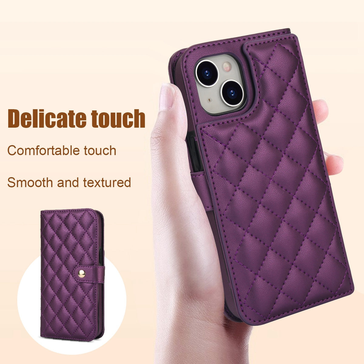 ELECTROPRIME For iPhone 15 Crossbody Multifunction Rhombic Leather Phone Case(Dark Purple)