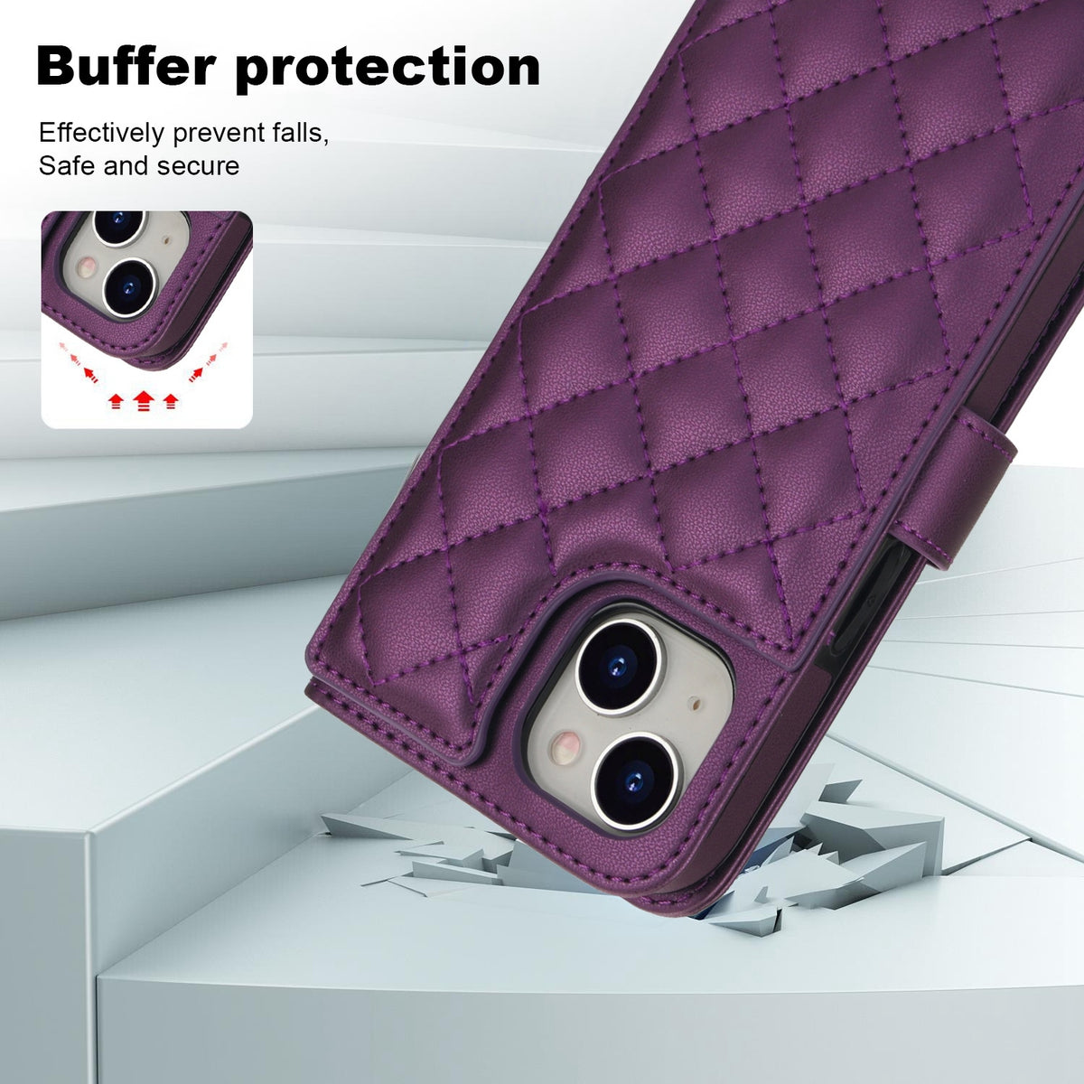 ELECTROPRIME For iPhone 15 Crossbody Multifunction Rhombic Leather Phone Case(Dark Purple)