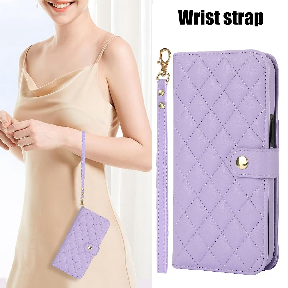 ELECTROPRIME For iPhone 15 Crossbody Multifunction Rhombic Leather Phone Case(Purple)