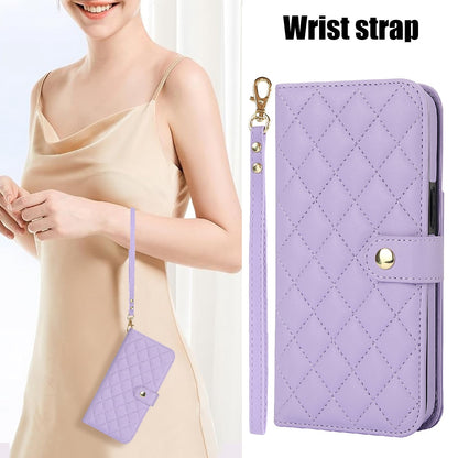 ELECTROPRIME For iPhone 15 Crossbody Multifunction Rhombic Leather Phone Case(Purple)