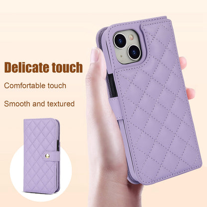 ELECTROPRIME For iPhone 15 Crossbody Multifunction Rhombic Leather Phone Case(Purple)