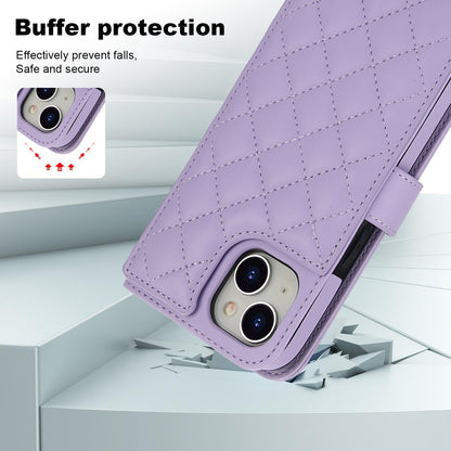 ELECTROPRIME For iPhone 15 Crossbody Multifunction Rhombic Leather Phone Case(Purple)