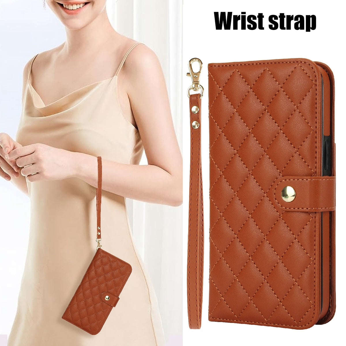 ELECTROPRIME For iPhone 15 Crossbody Multifunction Rhombic Leather Phone Case(Brown)