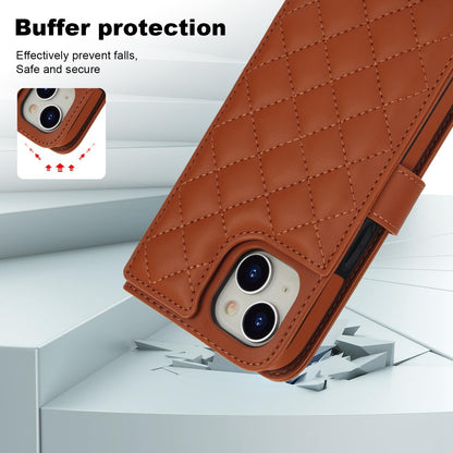 ELECTROPRIME For iPhone 15 Crossbody Multifunction Rhombic Leather Phone Case(Brown)