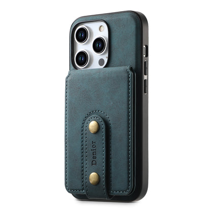 ELECTROPRIME For iPhone 15 Plus Denior D14 NK Retro Pattern MagSafe Magnetic Card Holder Leather Phone Case(Blue)