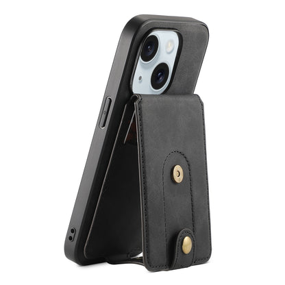 ELECTROPRIME For iPhone 15 Denior D14 NK Retro Pattern MagSafe Magnetic Card Holder Leather Phone Case(Black)