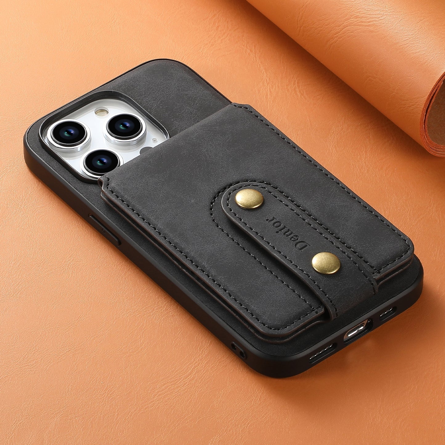 ELECTROPRIME For iPhone 15 Denior D14 NK Retro Pattern MagSafe Magnetic Card Holder Leather Phone Case(Black)