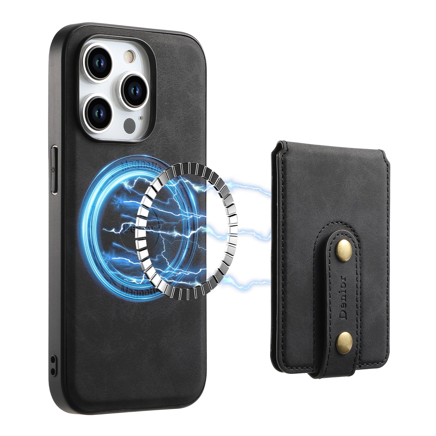 ELECTROPRIME For iPhone 15 Denior D14 NK Retro Pattern MagSafe Magnetic Card Holder Leather Phone Case(Black)