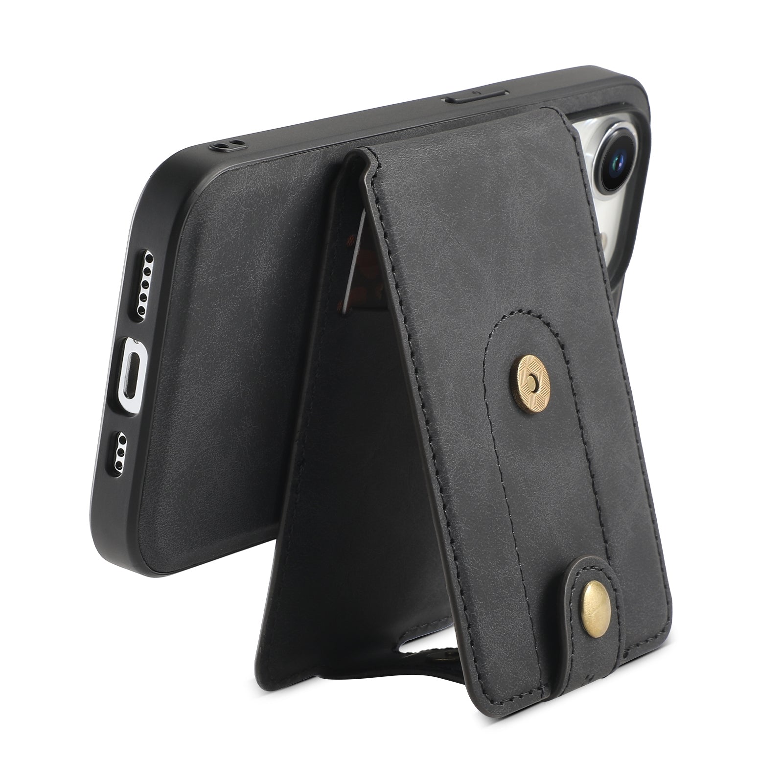 ELECTROPRIME For iPhone 15 Denior D14 NK Retro Pattern MagSafe Magnetic Card Holder Leather Phone Case(Black)