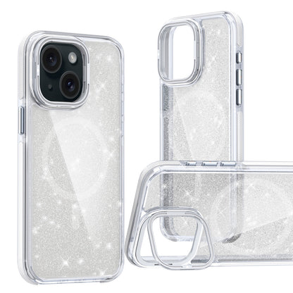 ELECTROPRIME For iPhone 15 Two-color Glitter Powder Lens Holder Magsafe Phone Case(White)