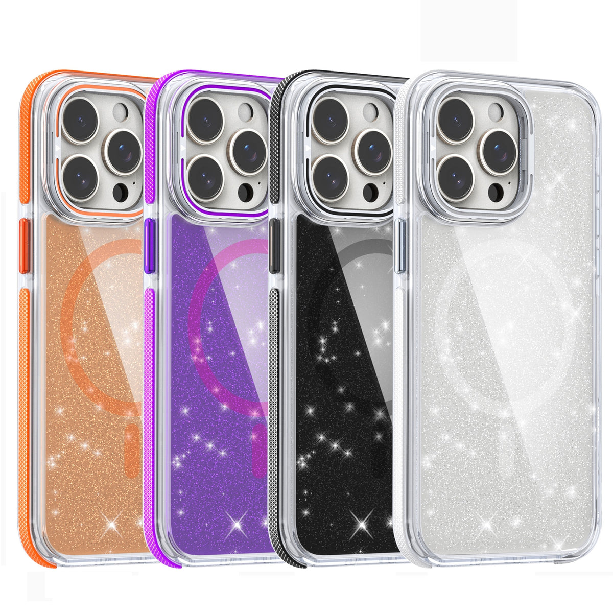 ELECTROPRIME For iPhone 15 Plus Two-color Glitter Powder Lens Holder Magsafe Phone Case(Black)