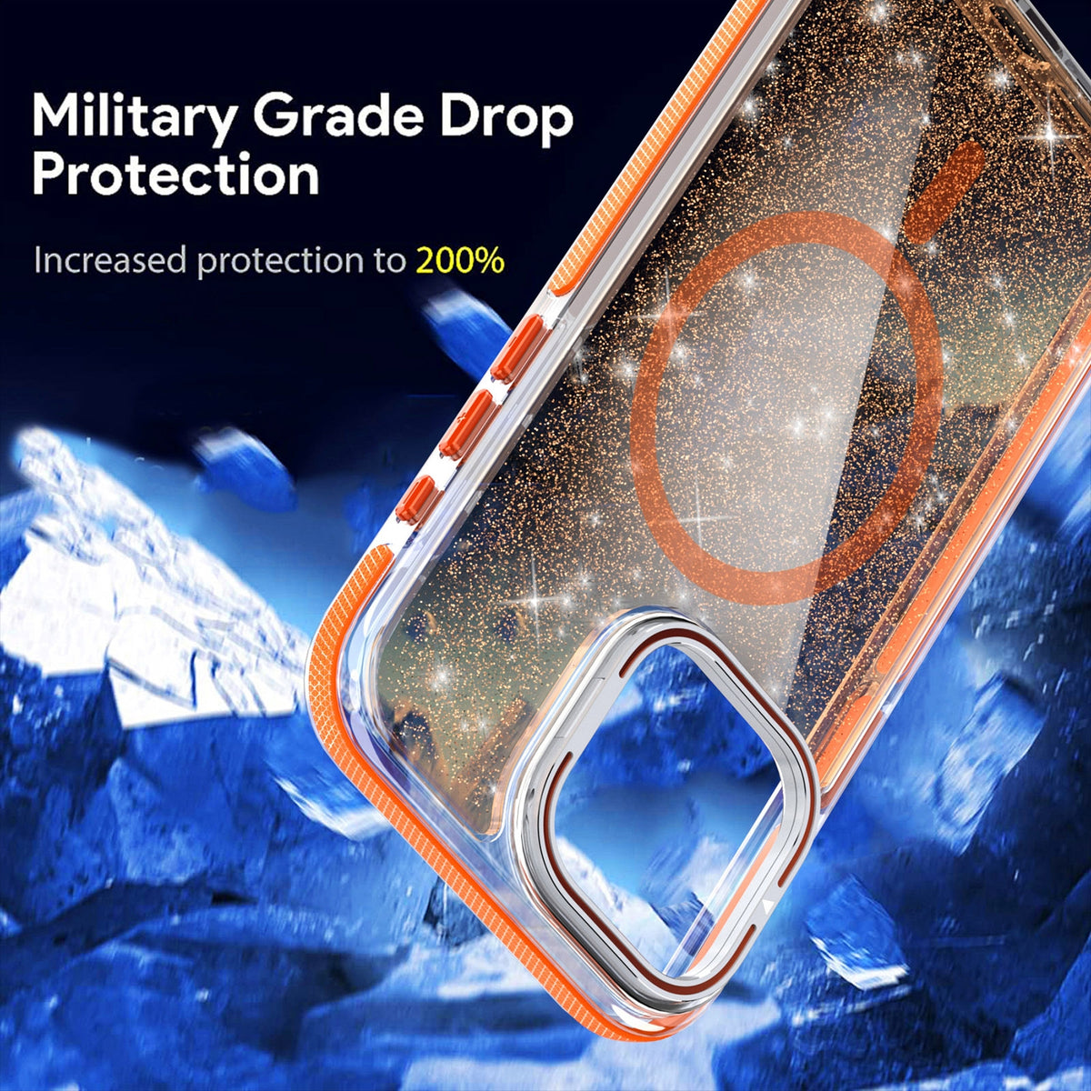 ELECTROPRIME For iPhone 15 Plus Two-color Glitter Powder Lens Holder Magsafe Phone Case(Black)