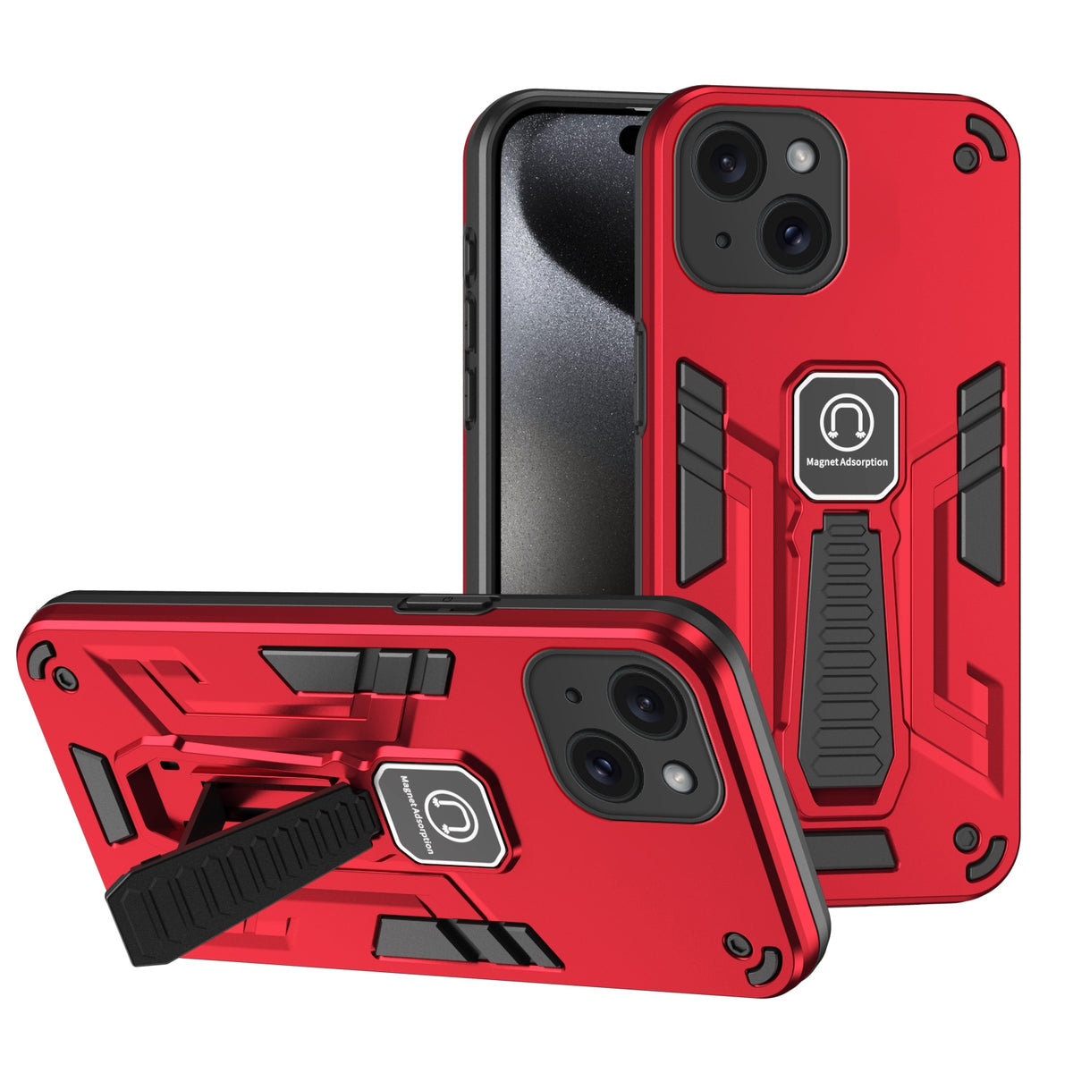 ELECTROPRIME For iPhone 15 Shockproof Holder Phone Case(Red)