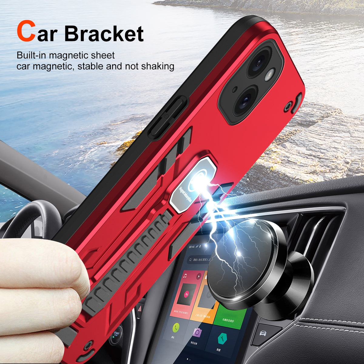 ELECTROPRIME For iPhone 15 Shockproof Holder Phone Case(Red)