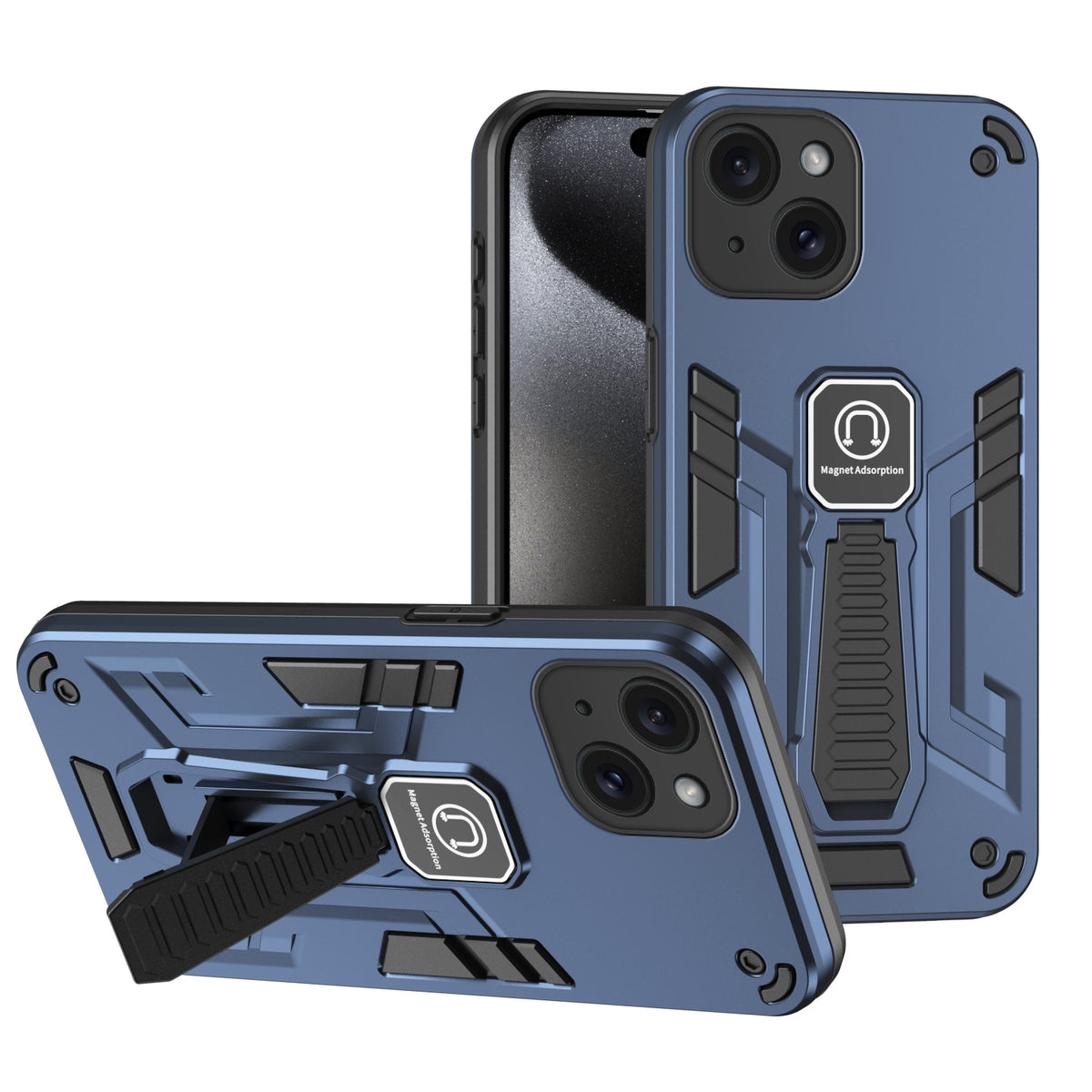 ELECTROPRIME For iPhone 15 Shockproof Holder Phone Case(Blue)