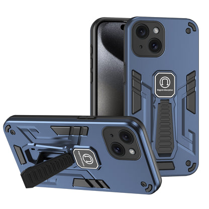 ELECTROPRIME For iPhone 15 Shockproof Holder Phone Case(Blue)