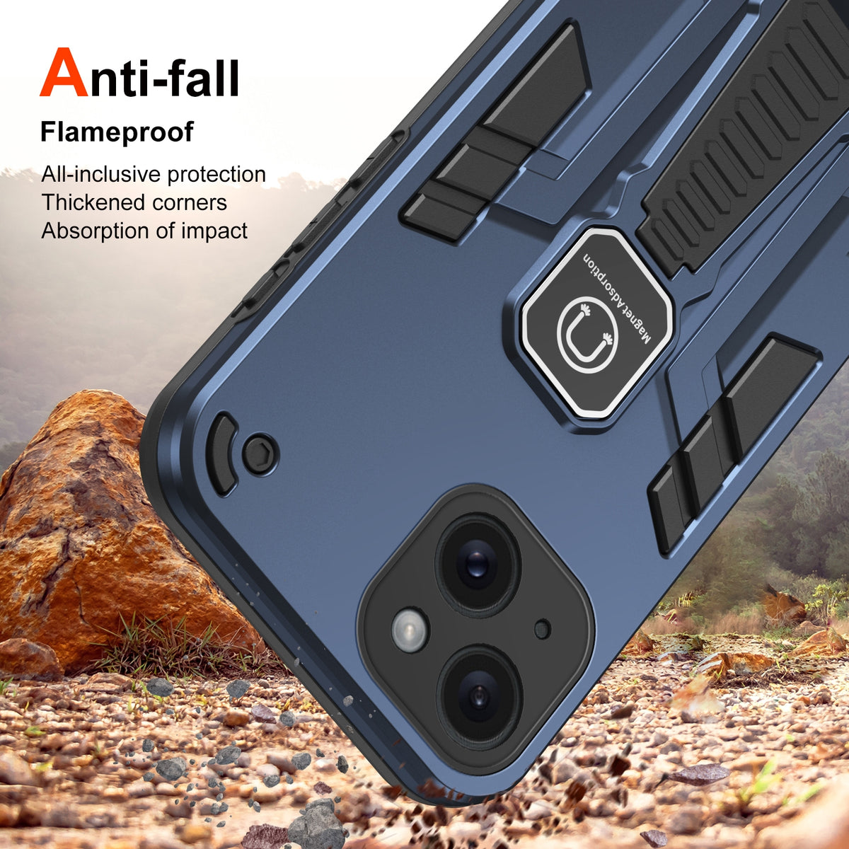ELECTROPRIME For iPhone 15 Shockproof Holder Phone Case(Blue)