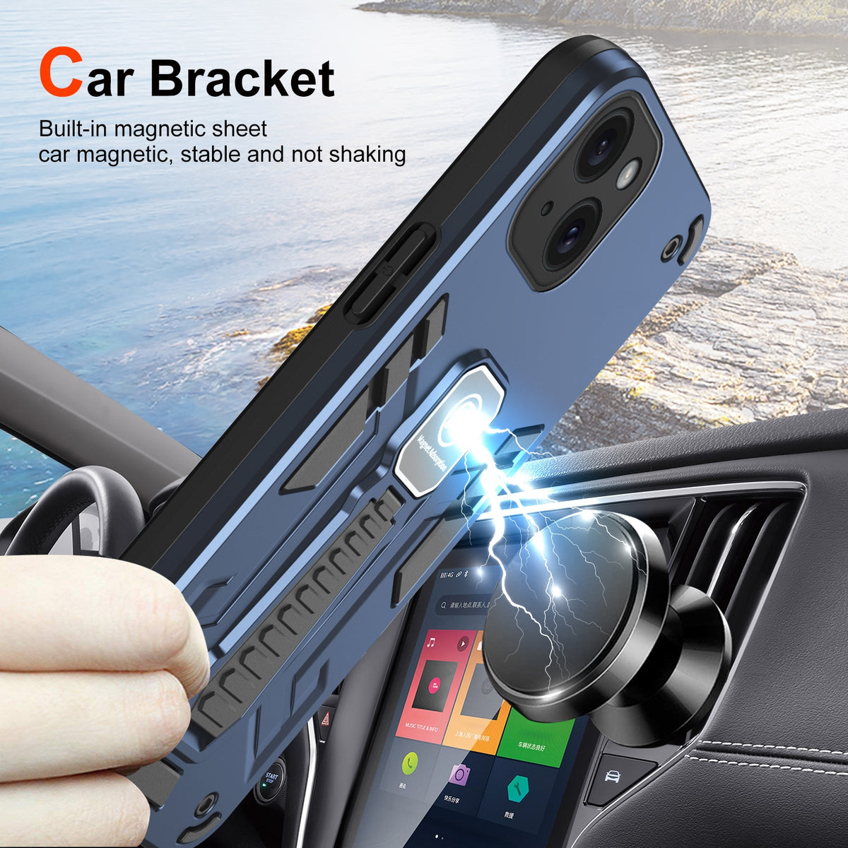 ELECTROPRIME For iPhone 15 Shockproof Holder Phone Case(Blue)