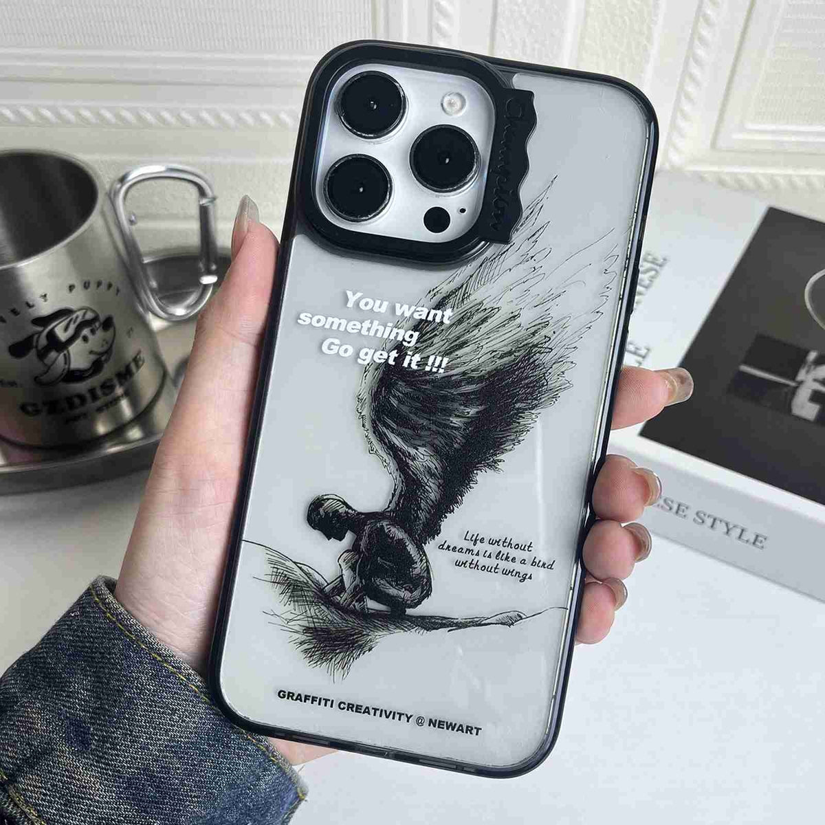 ELECTROPRIME For iPhone 15 Colorful Wave Circle Creative Pattern Phone Case(Sketch Wings)