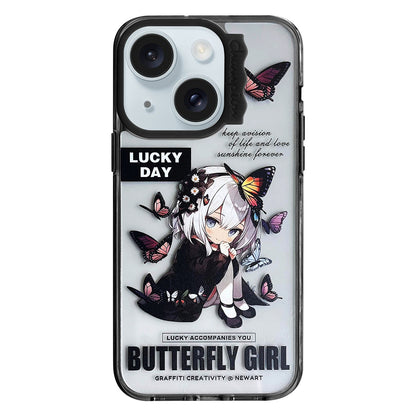 ELECTROPRIME For iPhone 15 Colorful Wave Circle Creative Pattern Phone Case(Butterfly Flower Girl)