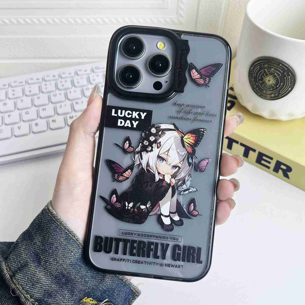ELECTROPRIME For iPhone 15 Colorful Wave Circle Creative Pattern Phone Case(Butterfly Flower Girl)