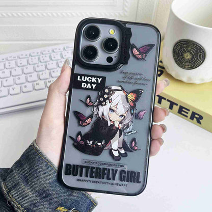 ELECTROPRIME For iPhone 15 Colorful Wave Circle Creative Pattern Phone Case(Butterfly Flower Girl)