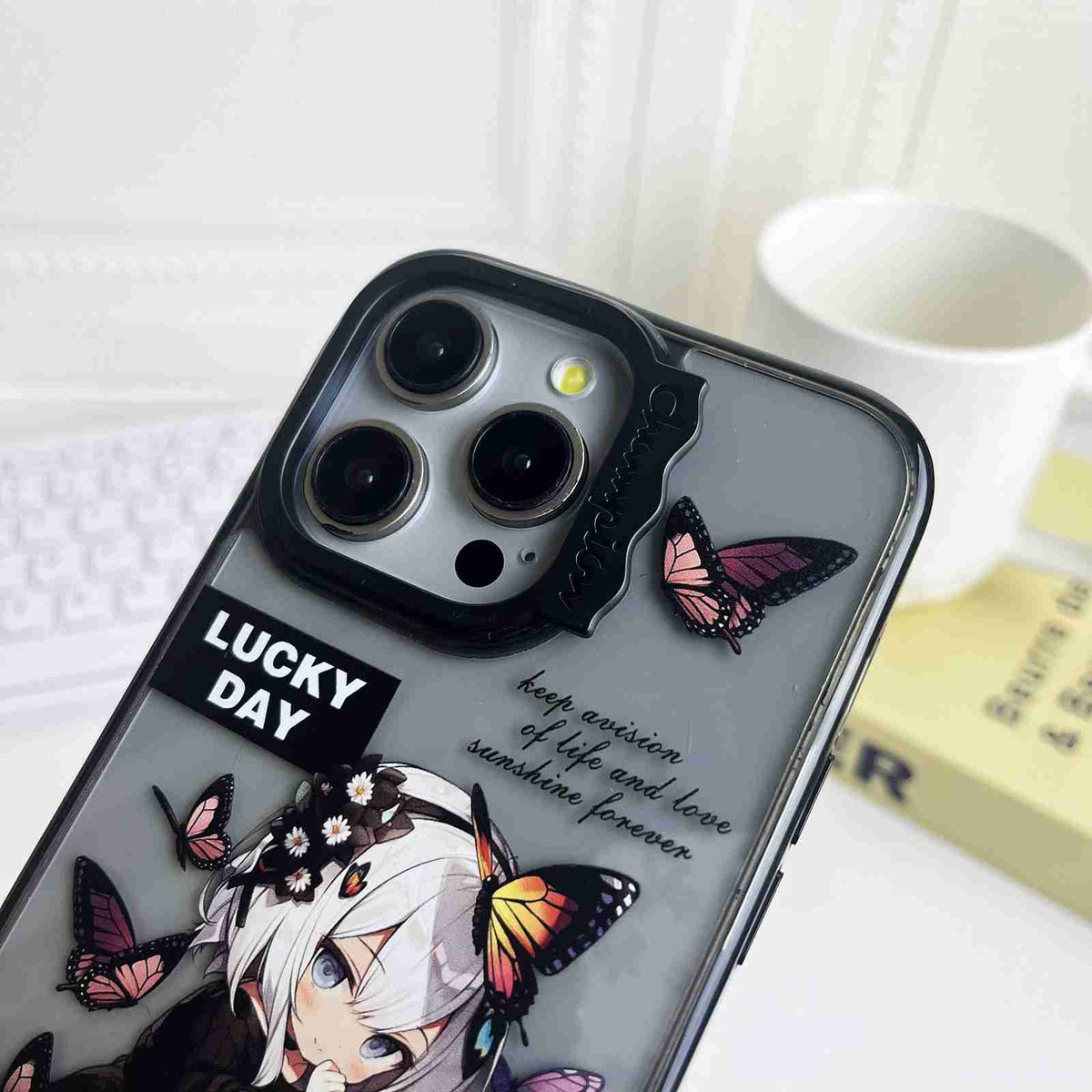 ELECTROPRIME For iPhone 15 Colorful Wave Circle Creative Pattern Phone Case(Butterfly Flower Girl)