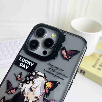 ELECTROPRIME For iPhone 15 Colorful Wave Circle Creative Pattern Phone Case(Butterfly Flower Girl)