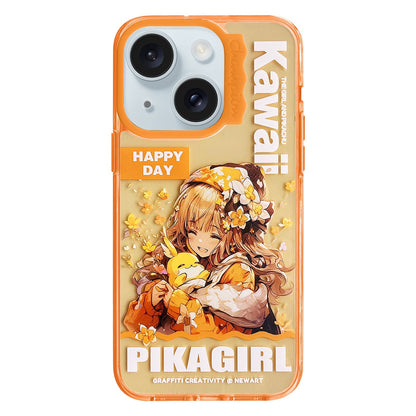 ELECTROPRIME For iPhone 15 Colorful Wave Circle Creative Pattern Phone Case(Orange Butterfly Flower Girl)