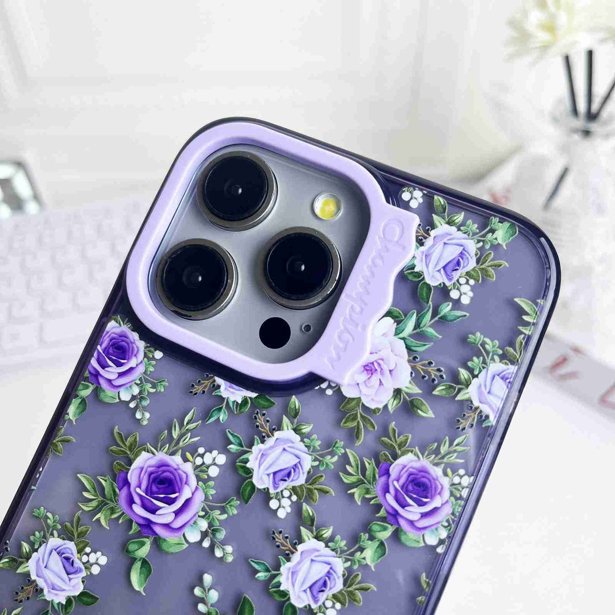 ELECTROPRIME For iPhone 15 Colorful Wave Circle Creative Pattern Phone Case(Purple Flower)