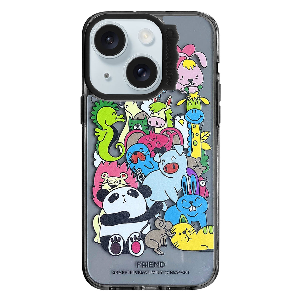 ELECTROPRIME For iPhone 15 Colorful Wave Circle Creative Pattern Phone Case(Black Animals)