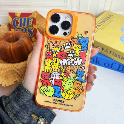 ELECTROPRIME For iPhone 15 Colorful Wave Circle Creative Pattern Phone Case(Orange Animals)