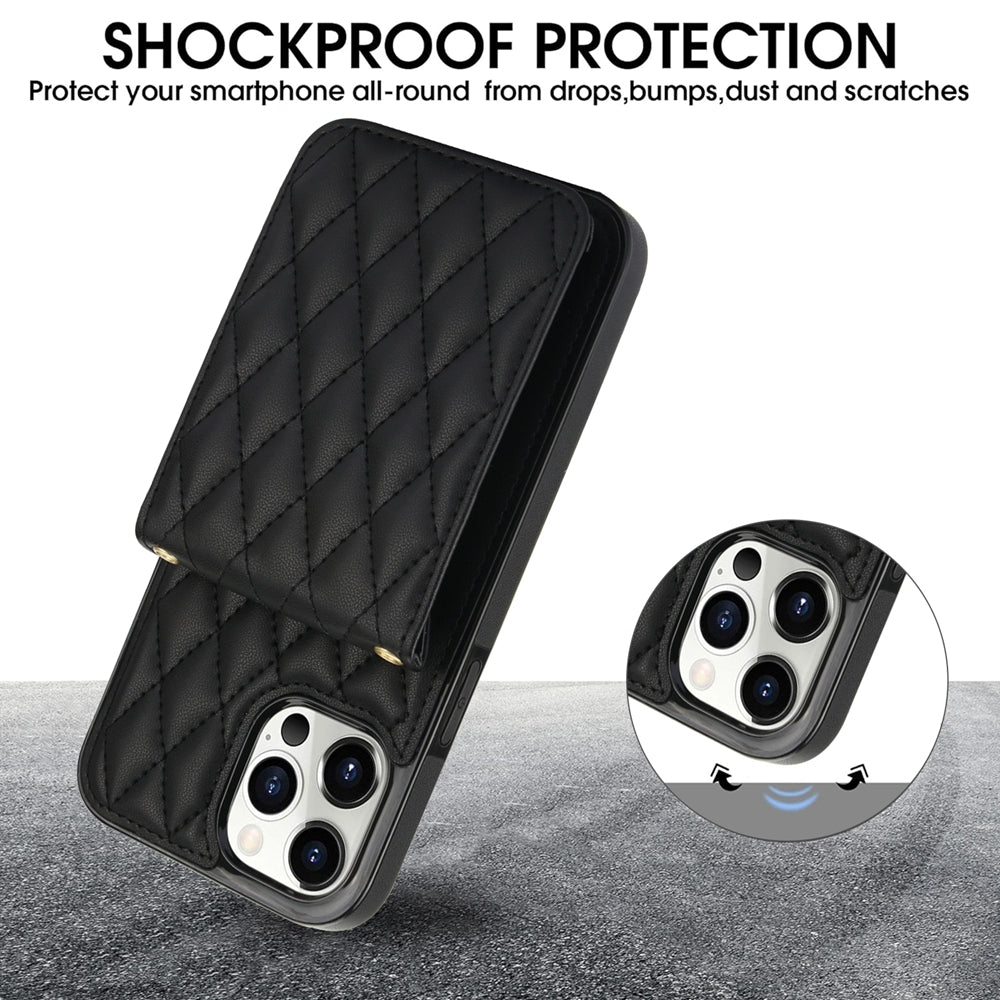 ELECTROPRIME For iPhone 15 Plus YM015 Crossbody Rhombic Card Bag RFID Phone Case(Black)