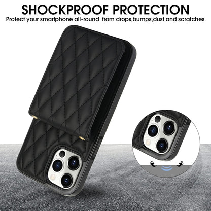 ELECTROPRIME For iPhone 15 Plus YM015 Crossbody Rhombic Card Bag RFID Phone Case(Black)