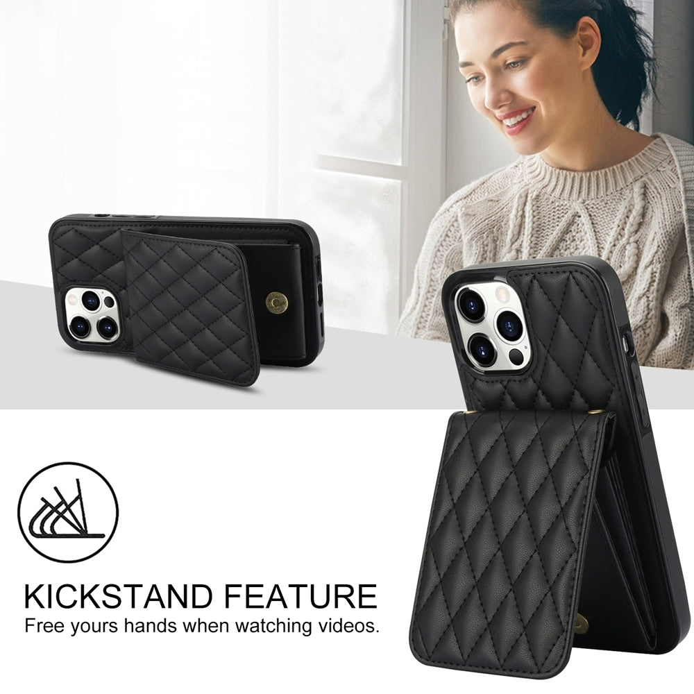ELECTROPRIME For iPhone 15 Plus YM015 Crossbody Rhombic Card Bag RFID Phone Case(Black)