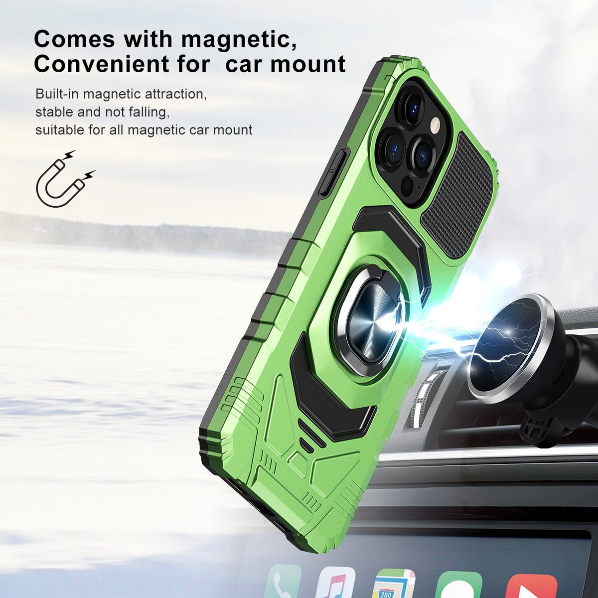 ELECTROPRIME For iPhone 15 Plus Magnetic Ring Holder Phone Case(Green)