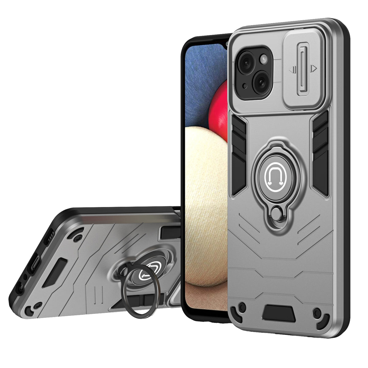 ELECTROPRIME For iPhone 15 Plus Camshield Ring Holder Phone Case(Grey)