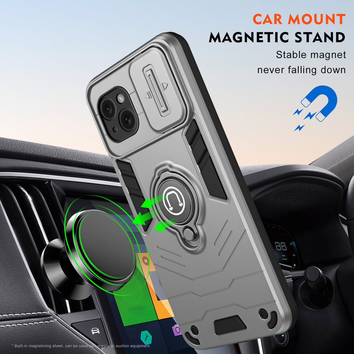 ELECTROPRIME For iPhone 15 Plus Camshield Ring Holder Phone Case(Grey)