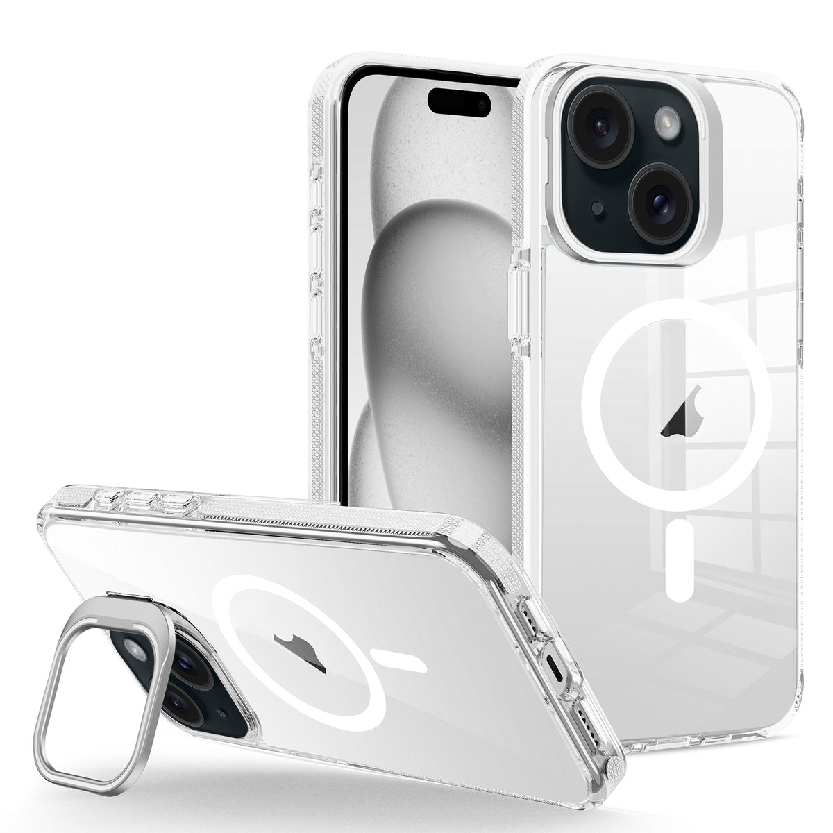 ELECTROPRIME For iPhone 15 Plus J2 High Transparent MagSafe Magnetic Frame Holder Phone Case(White)