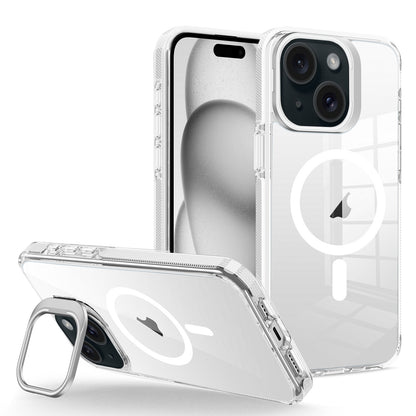 ELECTROPRIME For iPhone 15 Plus J2 High Transparent MagSafe Magnetic Frame Holder Phone Case(White)