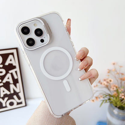 ELECTROPRIME For iPhone 15 Plus J2 High Transparent MagSafe Magnetic Frame Holder Phone Case(White)