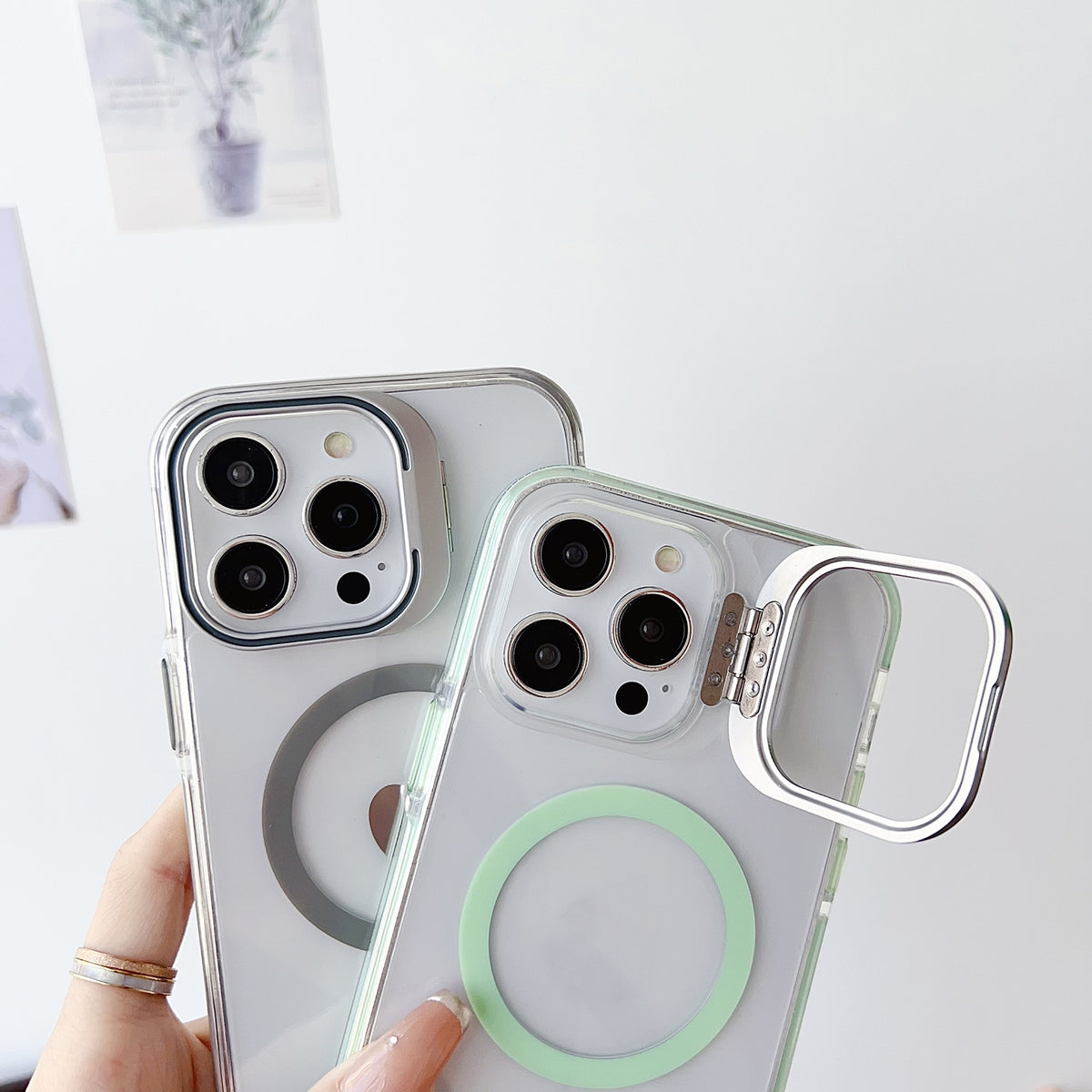 ELECTROPRIME For iPhone 15 Plus J2 High Transparent MagSafe Magnetic Frame Holder Phone Case(White)