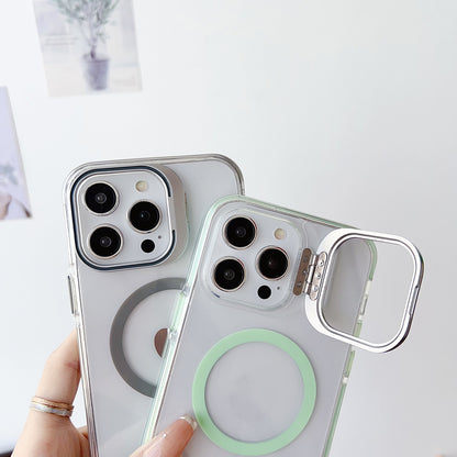 ELECTROPRIME For iPhone 15 Plus J2 High Transparent MagSafe Magnetic Frame Holder Phone Case(White)